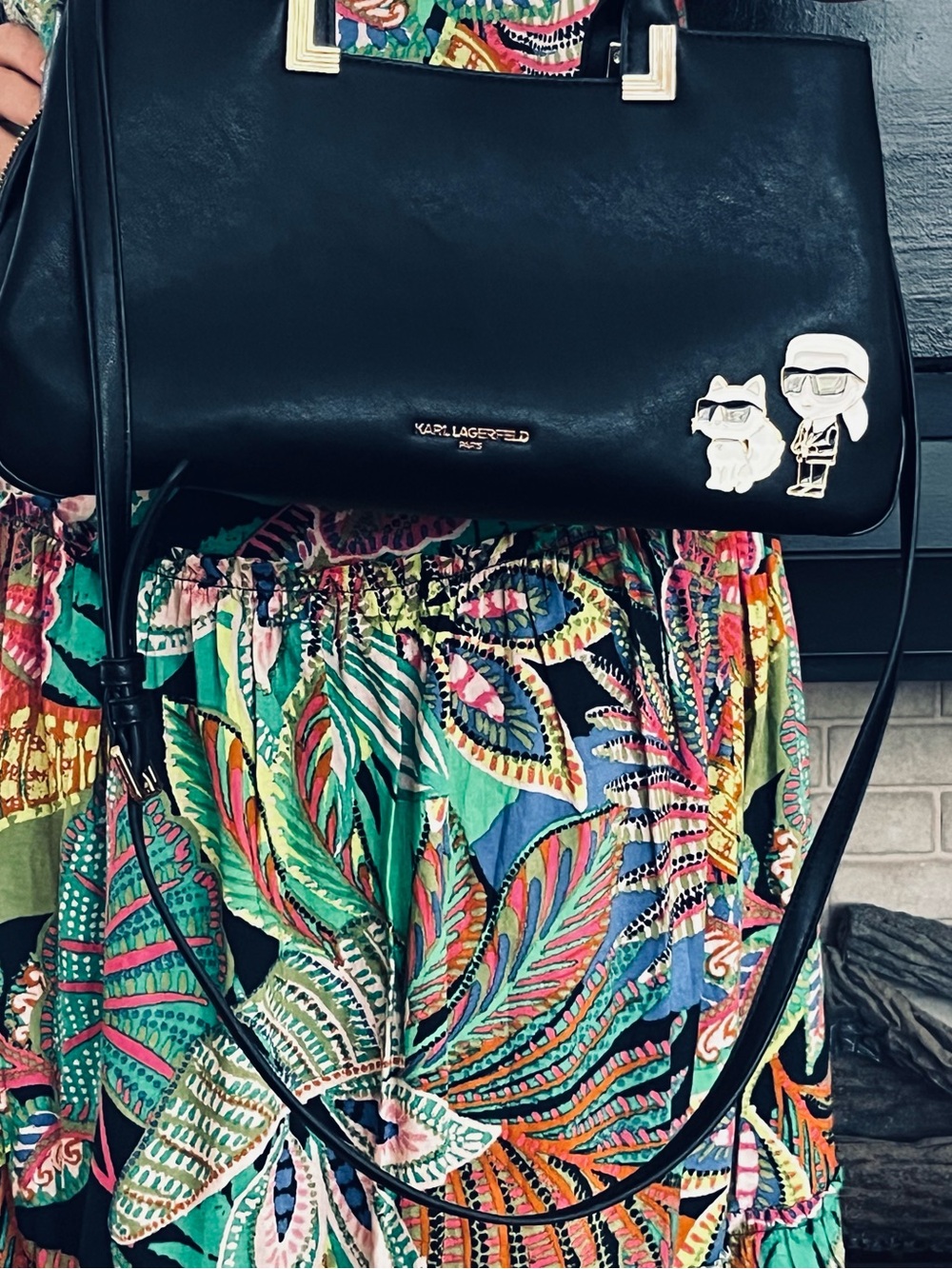 Karl Lagerfeld Black Satchel with Character Pin - Picture 5 of 6